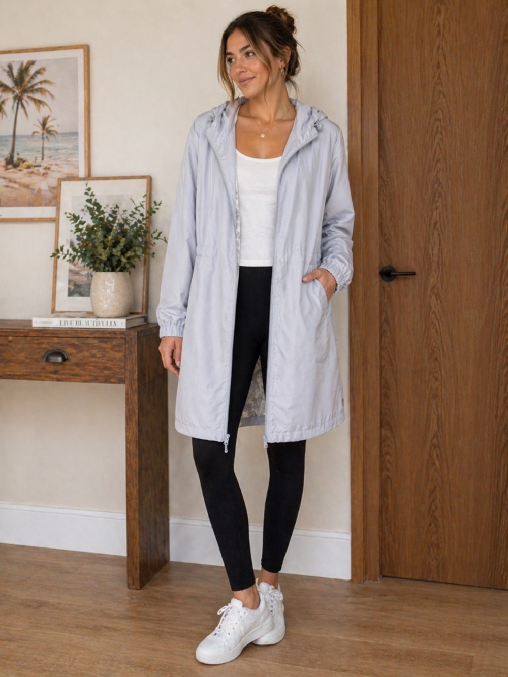Light Gray/Silver Women's Hooded Anorak Jacket - Size M